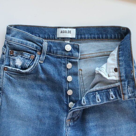 Agolde Riley High Rise Straight Leg Crop Slim Skinny Moore Blue Denim Jeans 25 - Picture 5 of 11